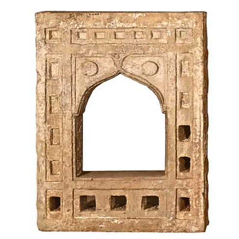 Small one-piece rectangular window in carved beige sandstone early 17th century