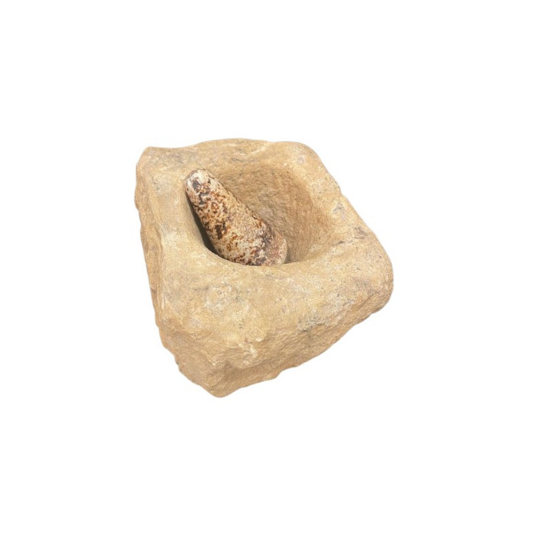 Mortar of round square shape in stone accompanied with its white marble pestle France 17th century