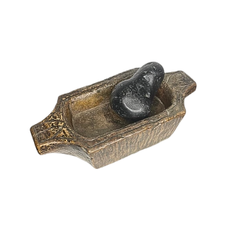 Yellow Marble Stone Mortar with Two Lifting Handles, Accompanied by Its Black Marble Pestle. 16th Century.