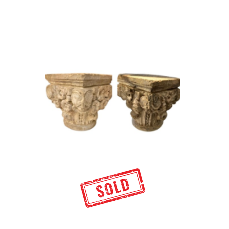 Pair of Corinthian capitals carved stone all sides 14th - 15th century or earlier Pair of Corinthian capitals carved stone all sides 14th - 15th century or earlier