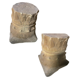 Pair of column bases in carved stone on all sides. 18th Century.