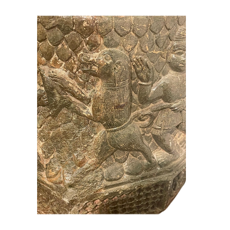Green Marble Capital Base, Carved in High Relief with a Hunting Scene. India 12th century