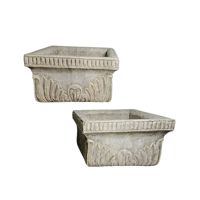 Pair of monobloc square white marble basins. early 19th Century.