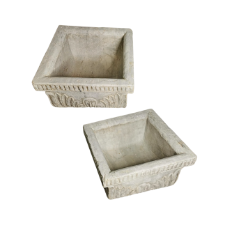 Pair of monobloc square white marble basins. early 19th Century.