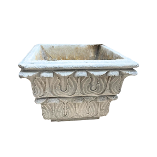 Pair of monobloc square white marble basins. Early 19th century