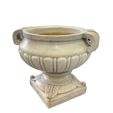 Large round monobloc basin in single piece white marble. End of 19th Century.