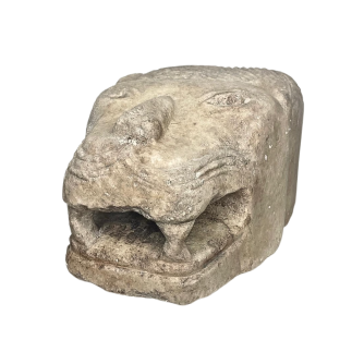 White marble fountain spout carved as a feline head. 14th - 15th Century.