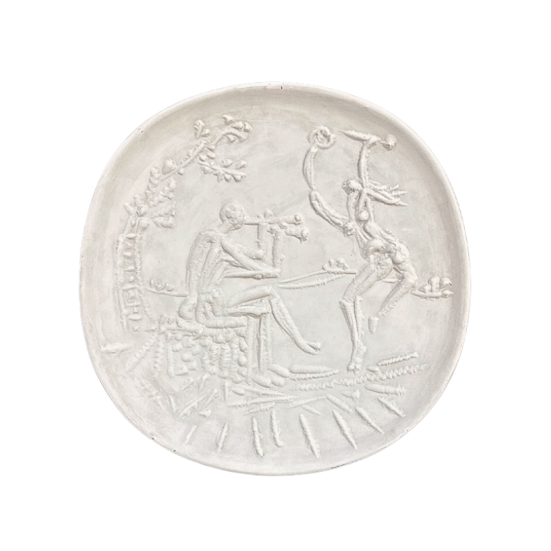 Pablo PICASSO (1881-1973) – MADOURA. JOUEUR DE DIAULE ET FAUNE. 1956.