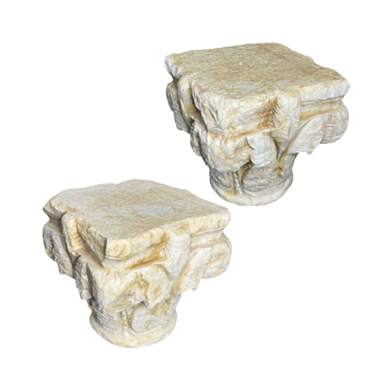 Pair of white marble capitals carved all sides. Byzantine period, 14th / 15th Century or earlier.