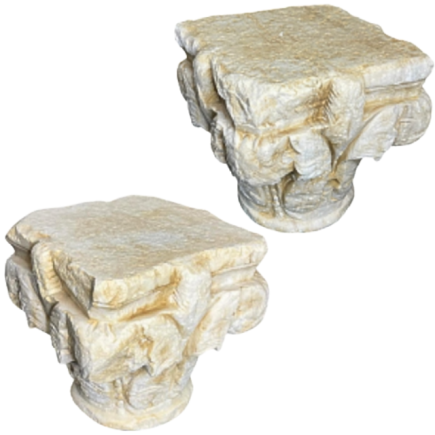 Pair of white marble capitals carved all sides. Byzantine period, 14th / 15th Century or earlier.
