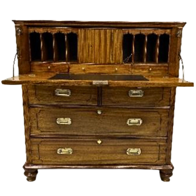 Commode secrétaire d’officier de marine anglaise en camphrier – Royal Navy, circa 1840