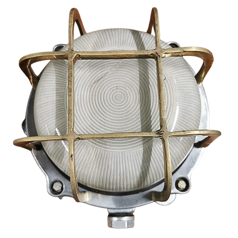 Lampe hublot en aluminium et grille laiton